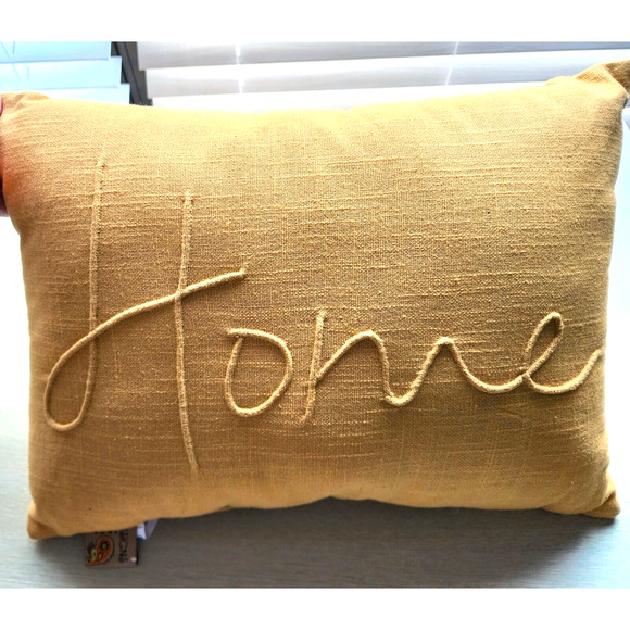 PILLOW-DEVI DESIGNS-Gold-"HOME" Embossed-17 in x 12 in-No Zipper-Throw Pillow - Picture 3 of 12